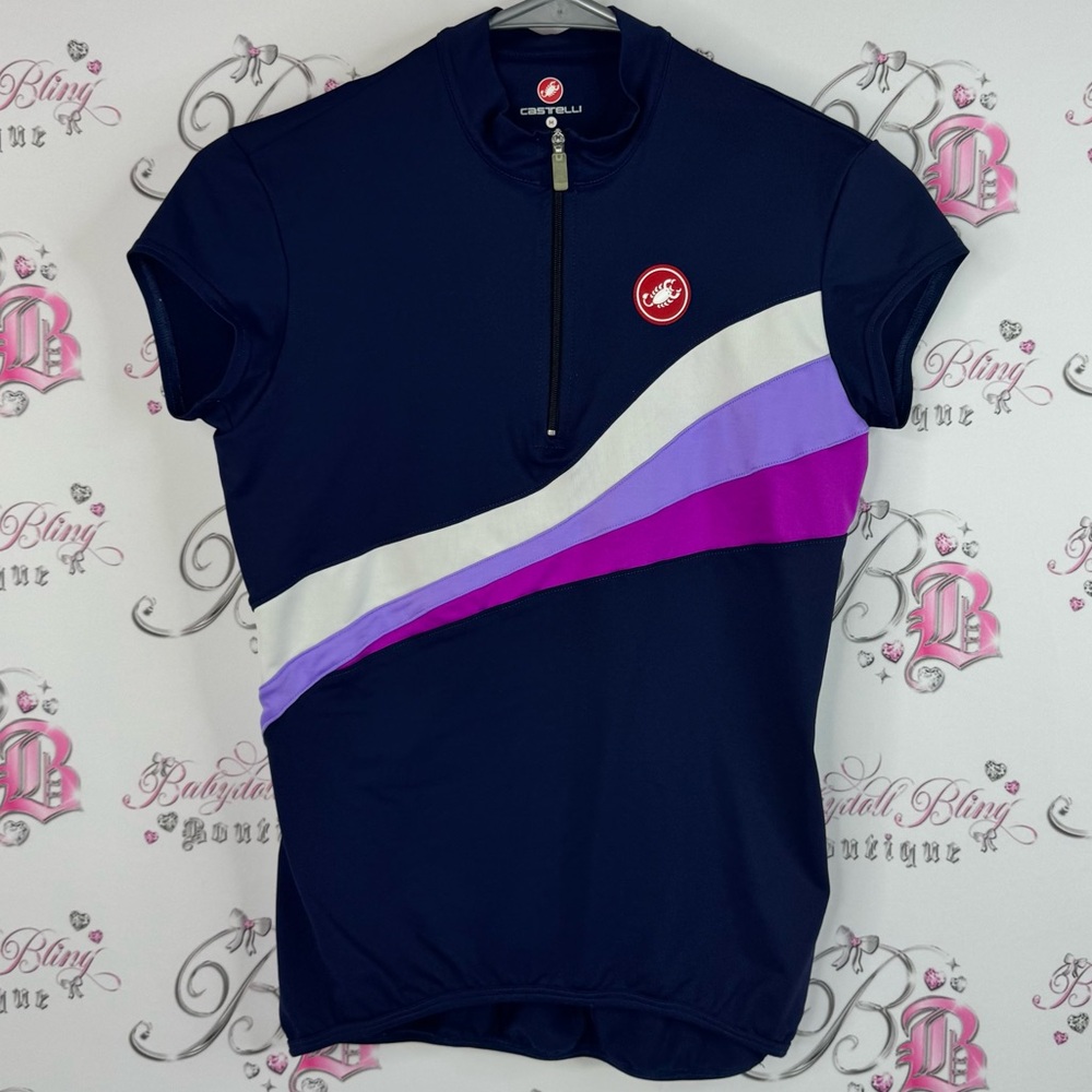 Castelli half zip tee Women's Short Sleeve Cycling Top - Navy and Purple